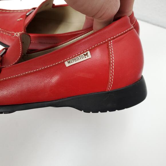 MEPHISTO Leather Idellia Red Comfort Mocassin Loafers Square Toe Shoes - Picture 6 of 12